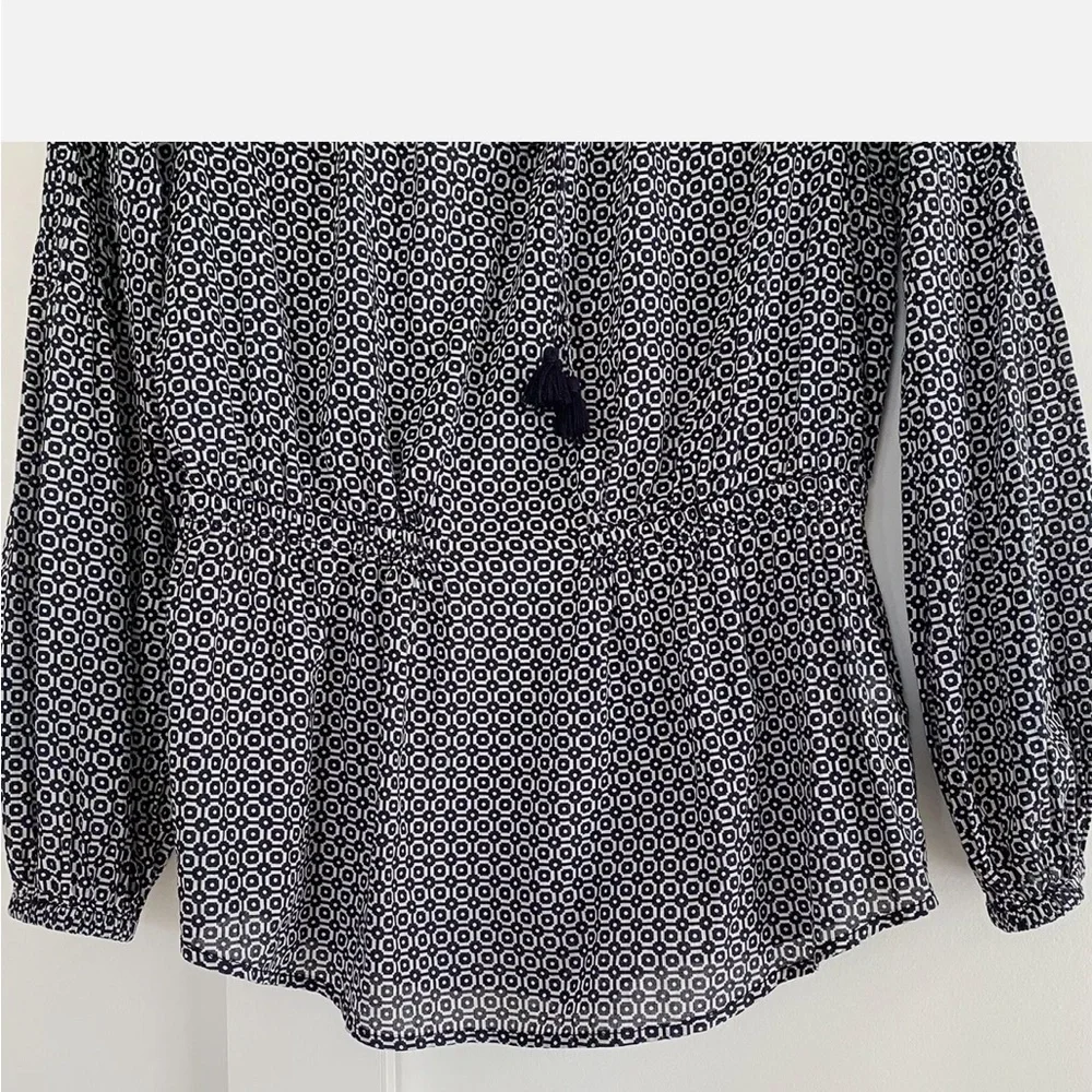 TORY BURCH Evelina Voile Tunic Blouse Top Navy Blue White Print